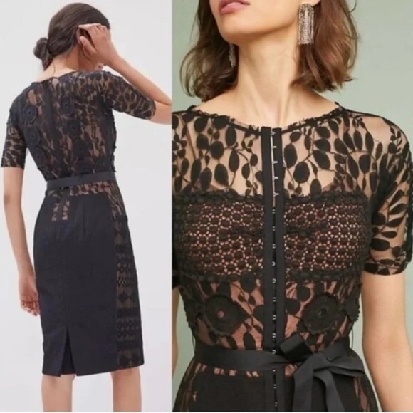 Byron Lars for Anthropologie Carissima Black over nude Lace Midi Dress - Picture 11 of 11